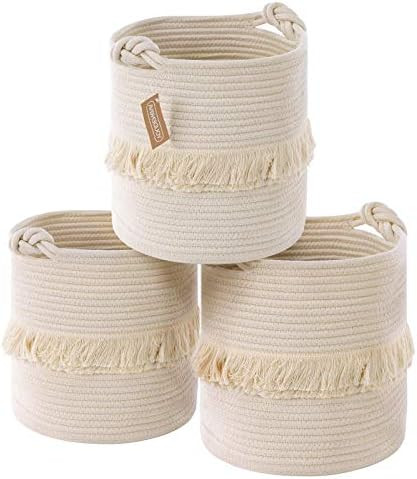 YOUDENOVA Woven Rope Cube Storage Bins, 11x11x11 inch Boho Tassel Baskets with Cute Knot Handles ... | Amazon (US)