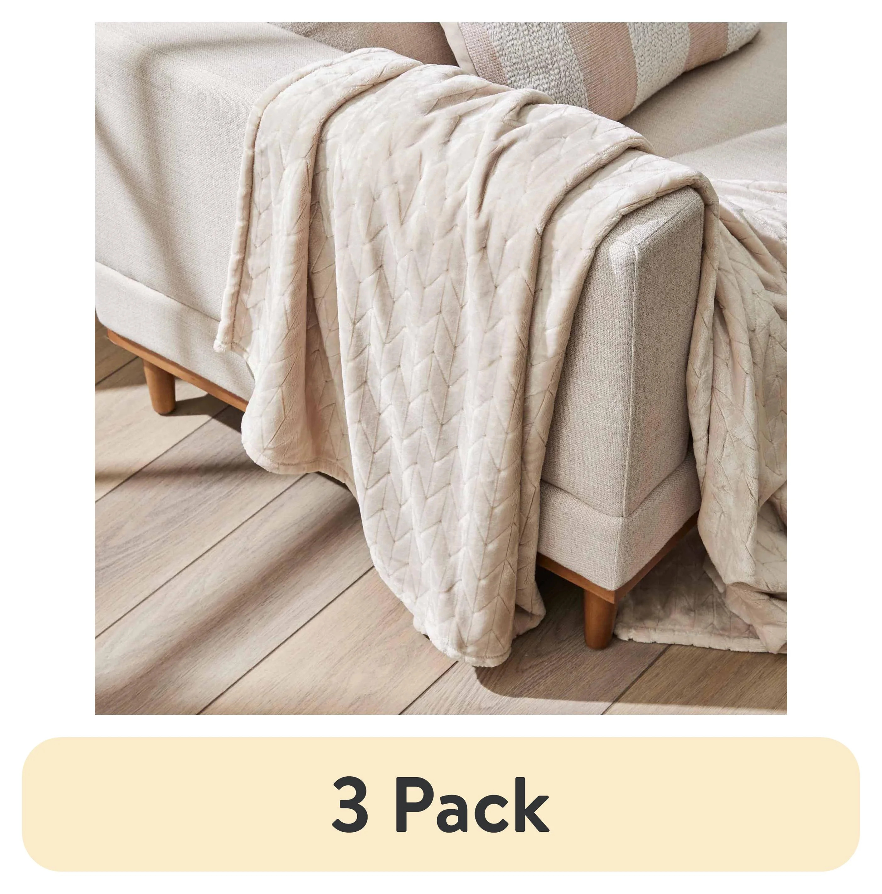 (3 pack) Better Homes & Gardens Textured Velvet Plush Adult Fleece Throw, Oversized, Papyrus Beig... | Walmart (US)