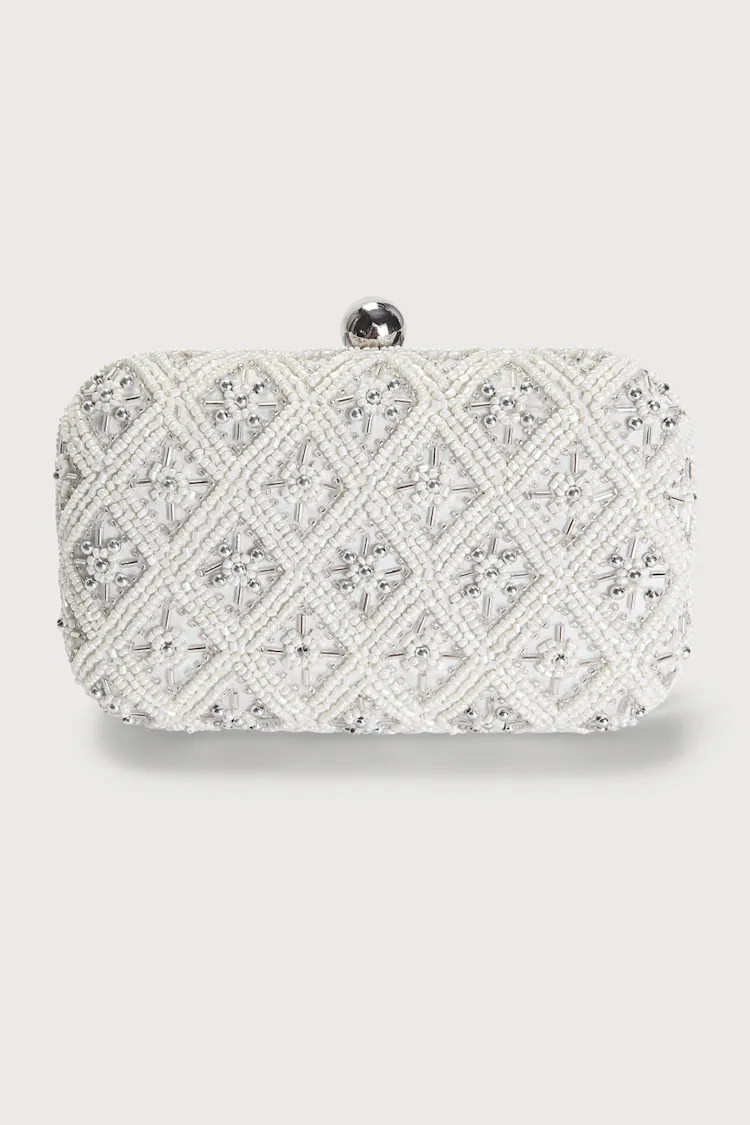 Lustrous Style White Satin Beaded Clutch | Lulus (US)