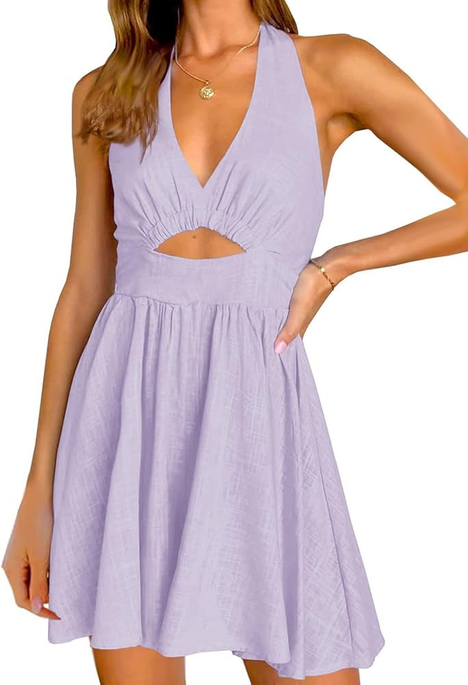 Amazon.com: Inorin Womens Summer Sleeveless Halter V Neck Backless Cut Out Sexy Casual Party Swin... | Amazon (US)