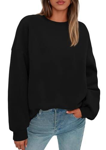 PRETTYGARDEN Sweatshirt for Women Oversized Crewneck Long Sleeve Pullover Fleece Top 2025 Fall Winter Fashion Outfits Clothes (Black,Medium) | Amazon (US)