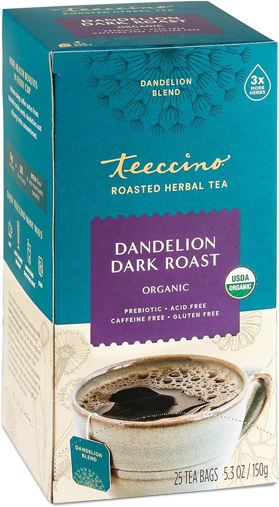 Teeccino Dandelion Tea – Dark Roast – Rich & Roasted Herbal Tea That’s Caffeine Free & Preb... | Amazon (US)