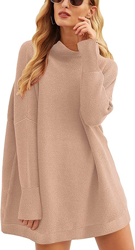 ANRABESS Women Casual Turtleneck Batwing Sleeve Slouchy Oversized Ribbed Knit Tunic Sweaters Pull... | Amazon (US)