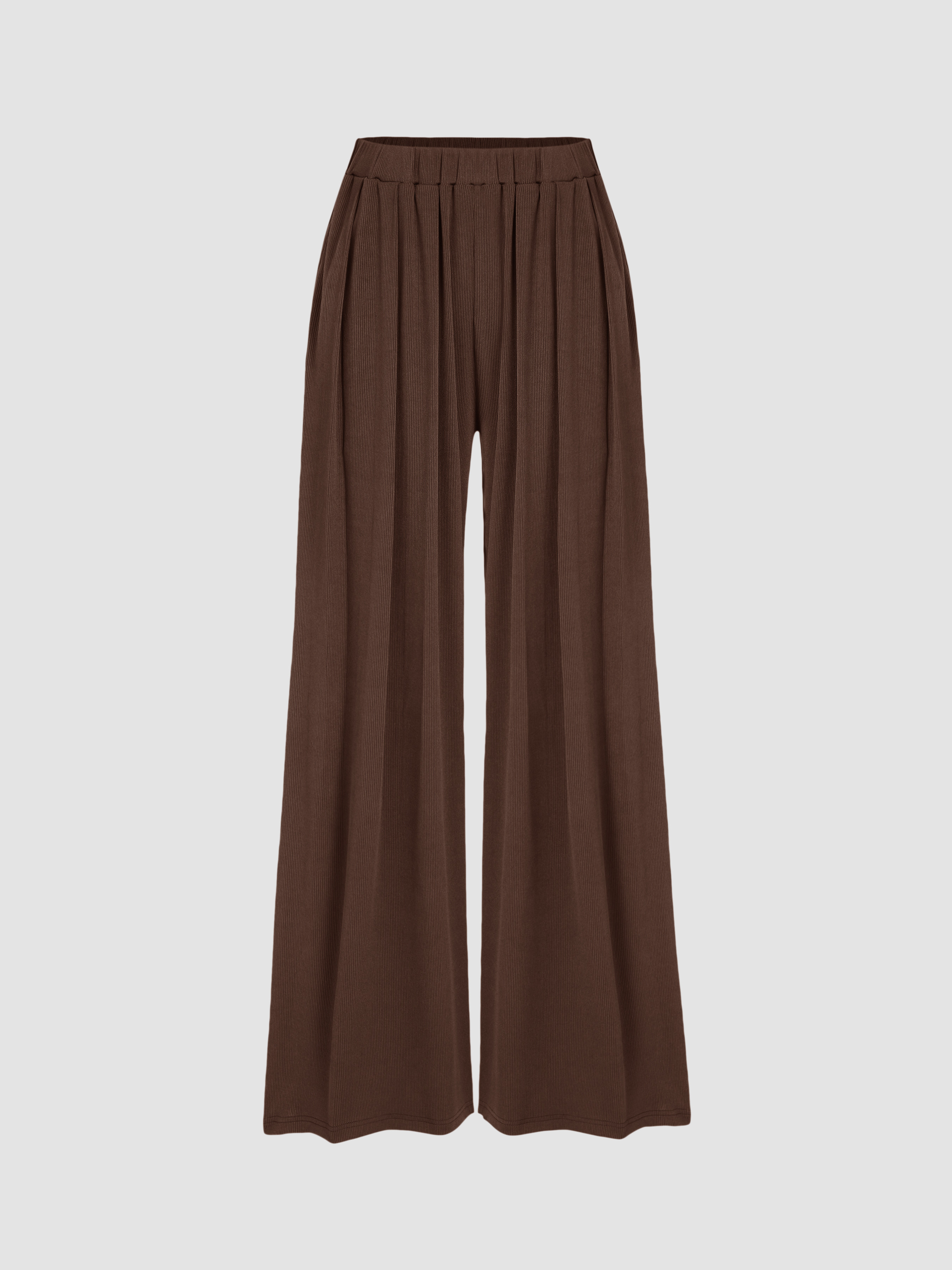 Knit Fabric Solid Elastic Waist Wide Leg Pants For School Daily Casual Home | Cider