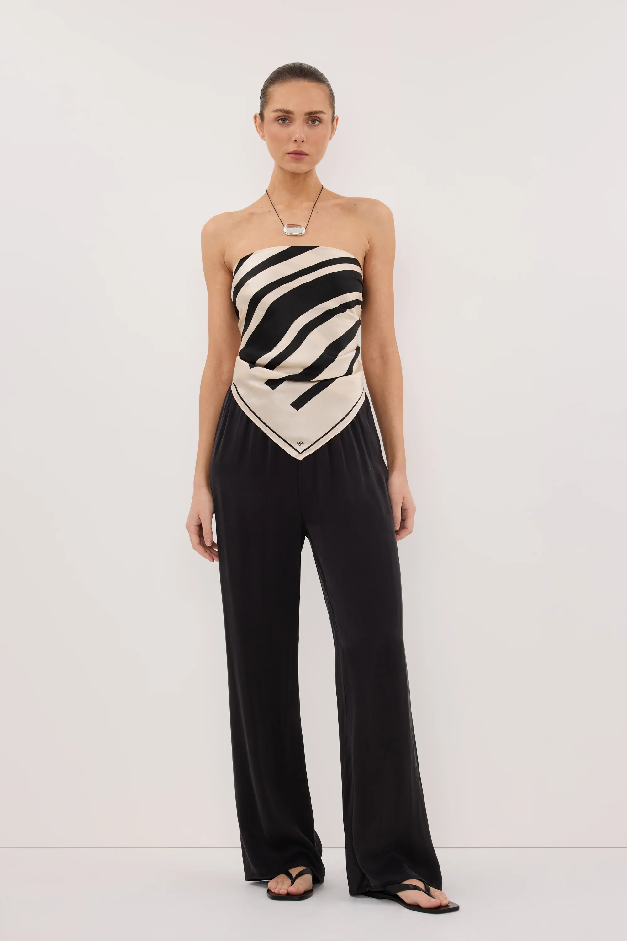 RAE BLACK STRIPE SILK SCARF | DISSH