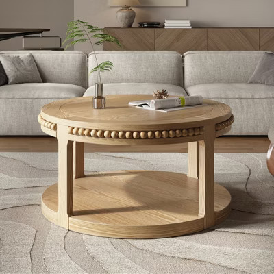 Racxily Natural Wood 31.5 Inch Round Solid Wood Coffee Table Two Tier Thickened Top Sturdy Legs for Living Room | Target