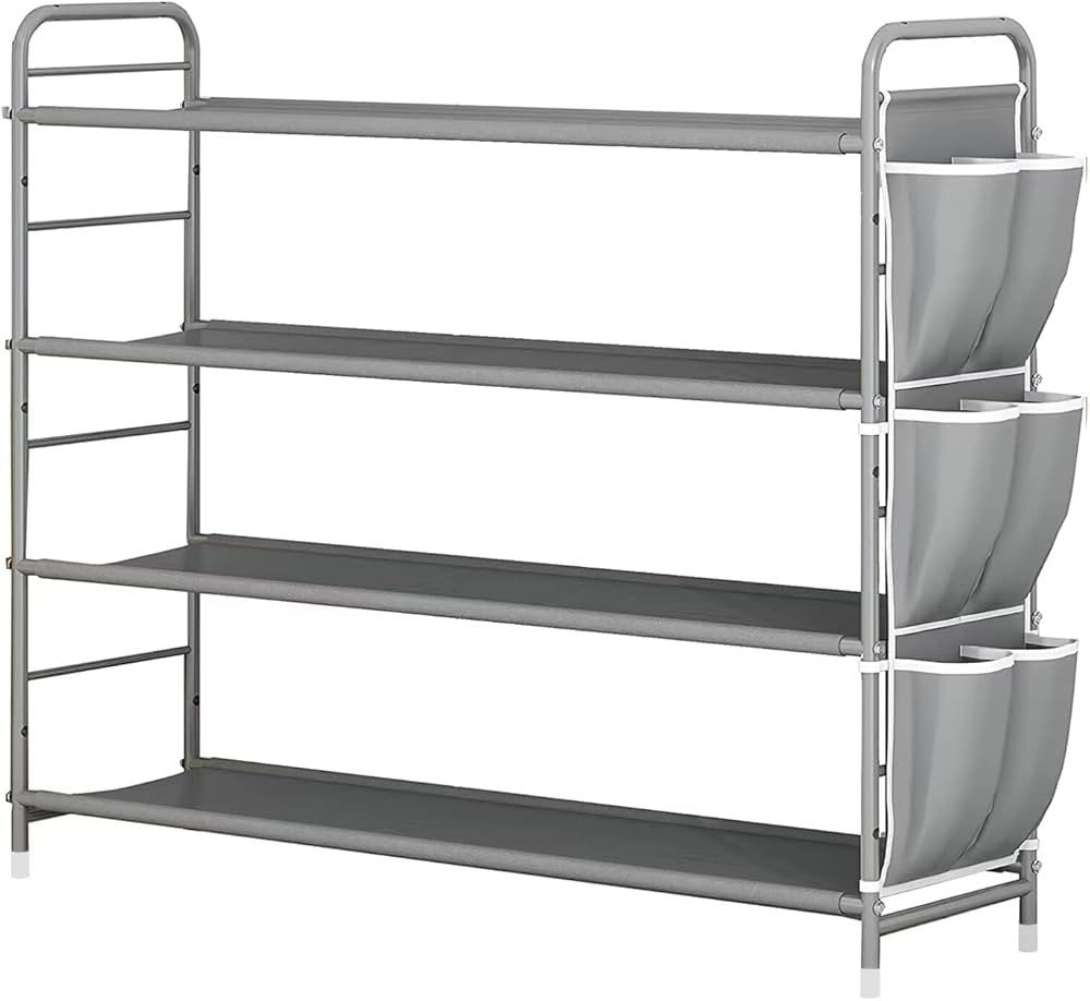 SUOERNUO Shoe Rack Storage Organizer 4 Tier Free Standing Metal Shoe Shelf Compact Shoe Organizer... | Amazon (US)