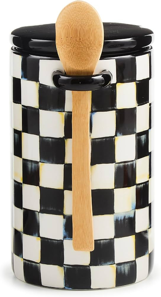 MACKENZIE-CHILDS Set of 1 Farmhouse Canister, Lidded Kitchen Canister with Spoon, Black-and-White... | Amazon (US)