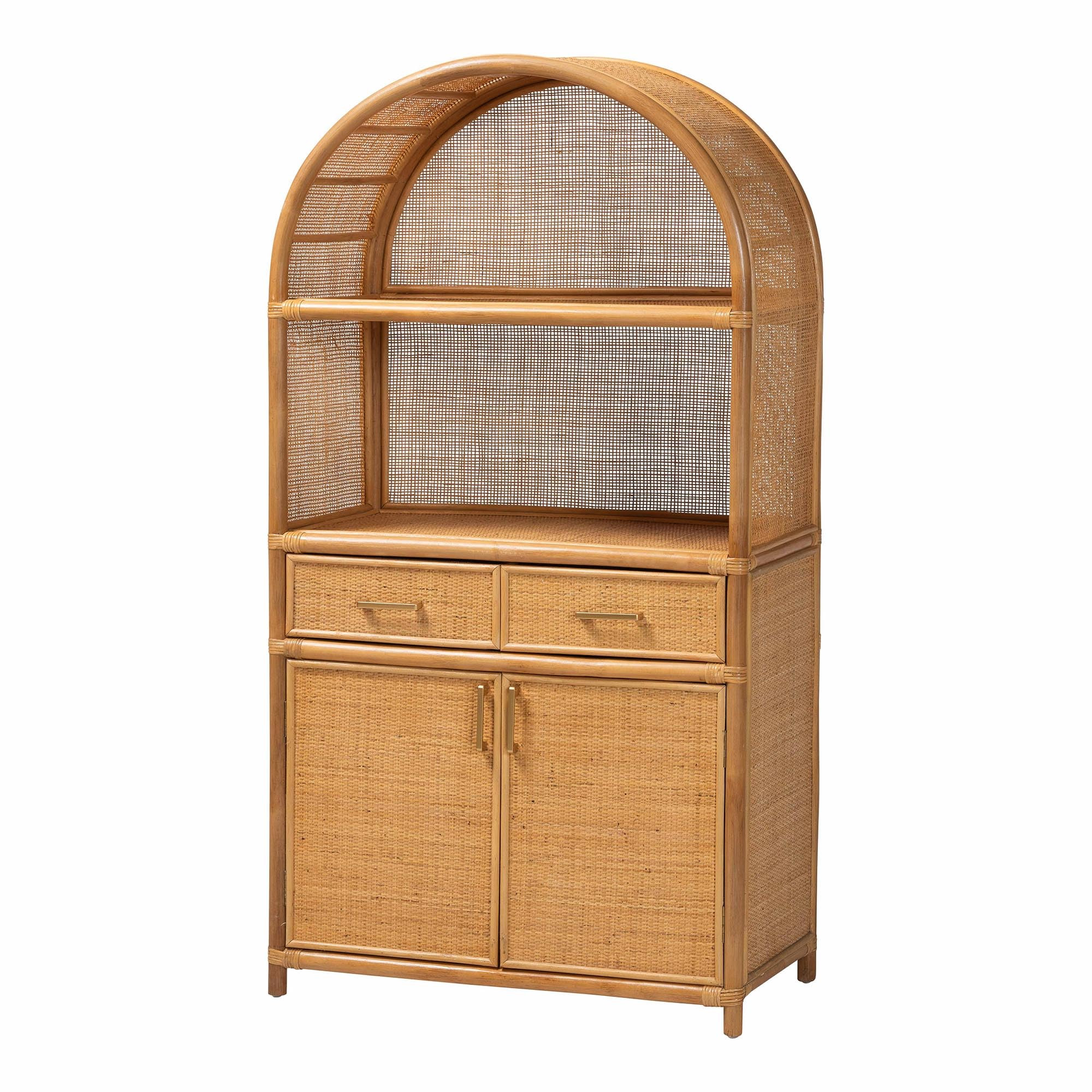 Bali & pari Mairen Arched Natural Rattan Storage Cabinet - Handwoven Pole Rattan Hutch with Two D... | Amazon (US)