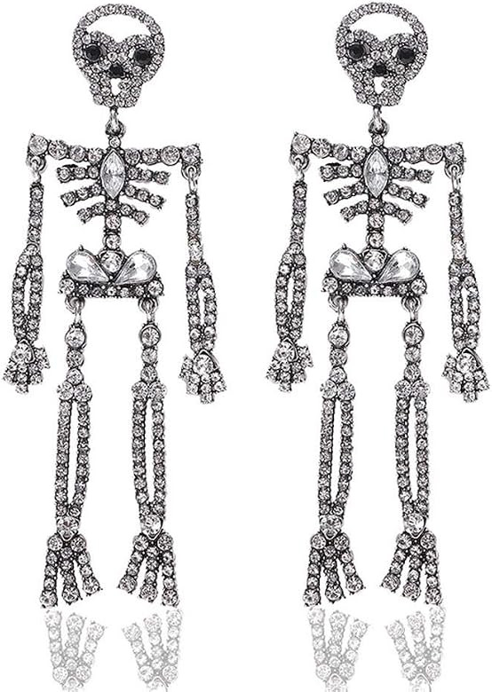 Skeleton Skull Earrings Halloween Sparkly Crystal Long Dangle Earrings Colorful Rhinestone Ghost ... | Amazon (US)