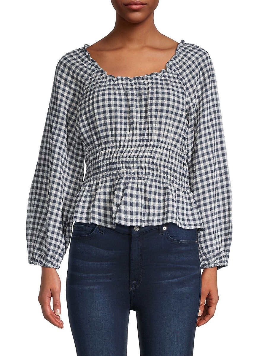 Madewell Women's Sophie Gingham Peplum Blouse - Dark Wash - Size M | Saks Fifth Avenue OFF 5TH (Pmt risk)