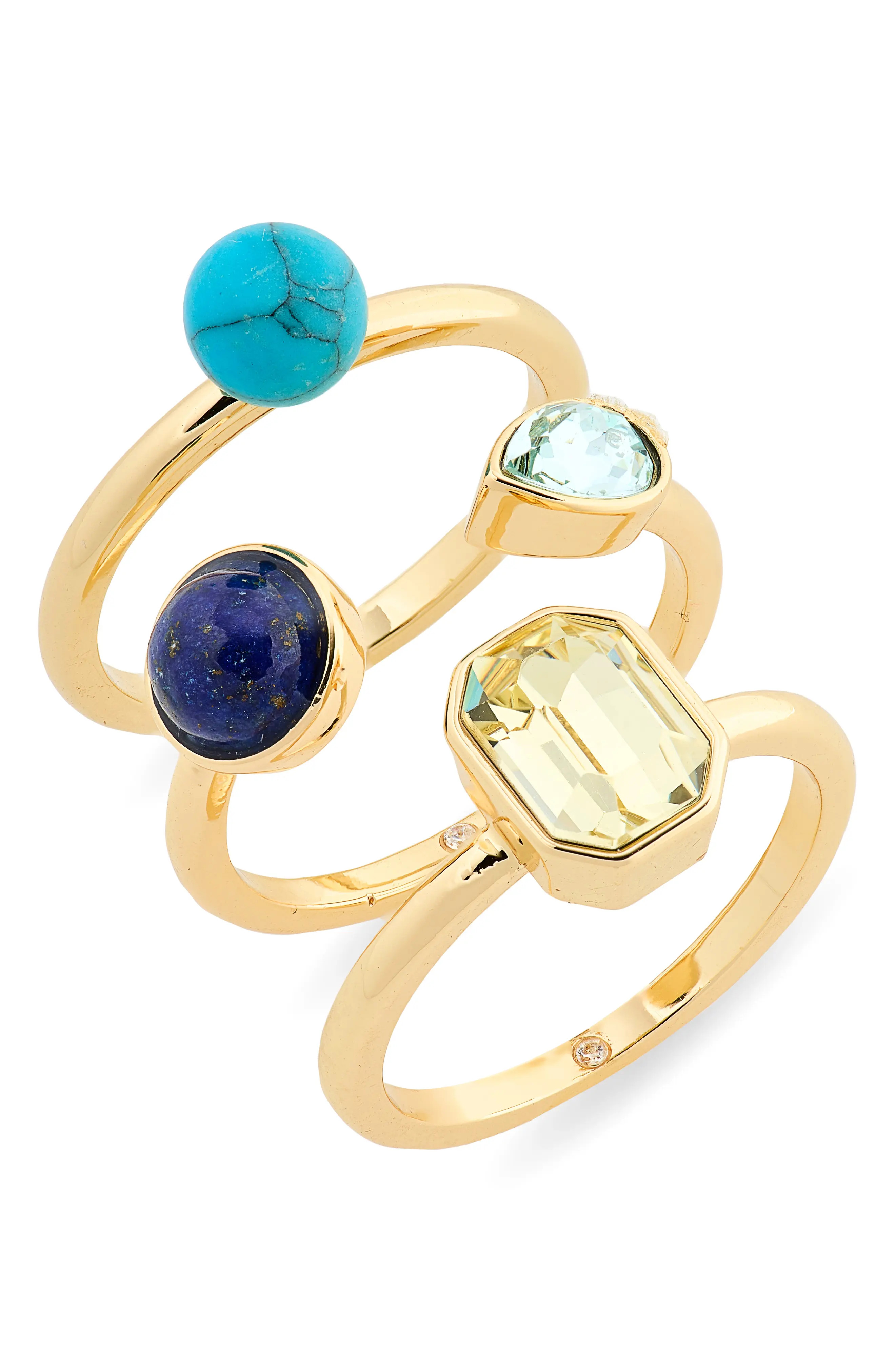 NORDSTROM RACK 3-Pack Assorted Rings in Blue Multi- Gold at Nordstrom Rack, Size 8 | Nordstrom Rack