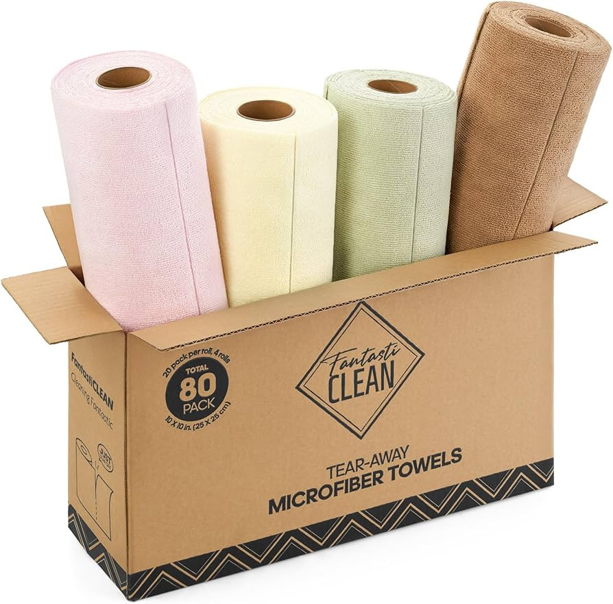 Fantasticlean Tear-Away Dish Cloth- 80 Sheets, 4 Rolls - 10'' by 10'', Reusable Washable Kitchen ... | Amazon (US)