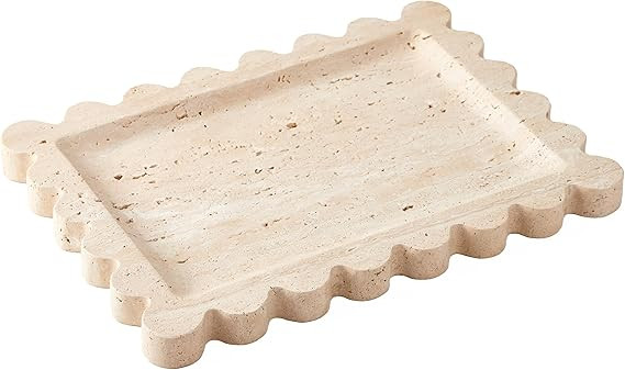 Denique Natural Travertine Tray with Scalloped Edge, 10.8x8 Rectangle Vanity Tray for Bathroom Ki... | Amazon (US)