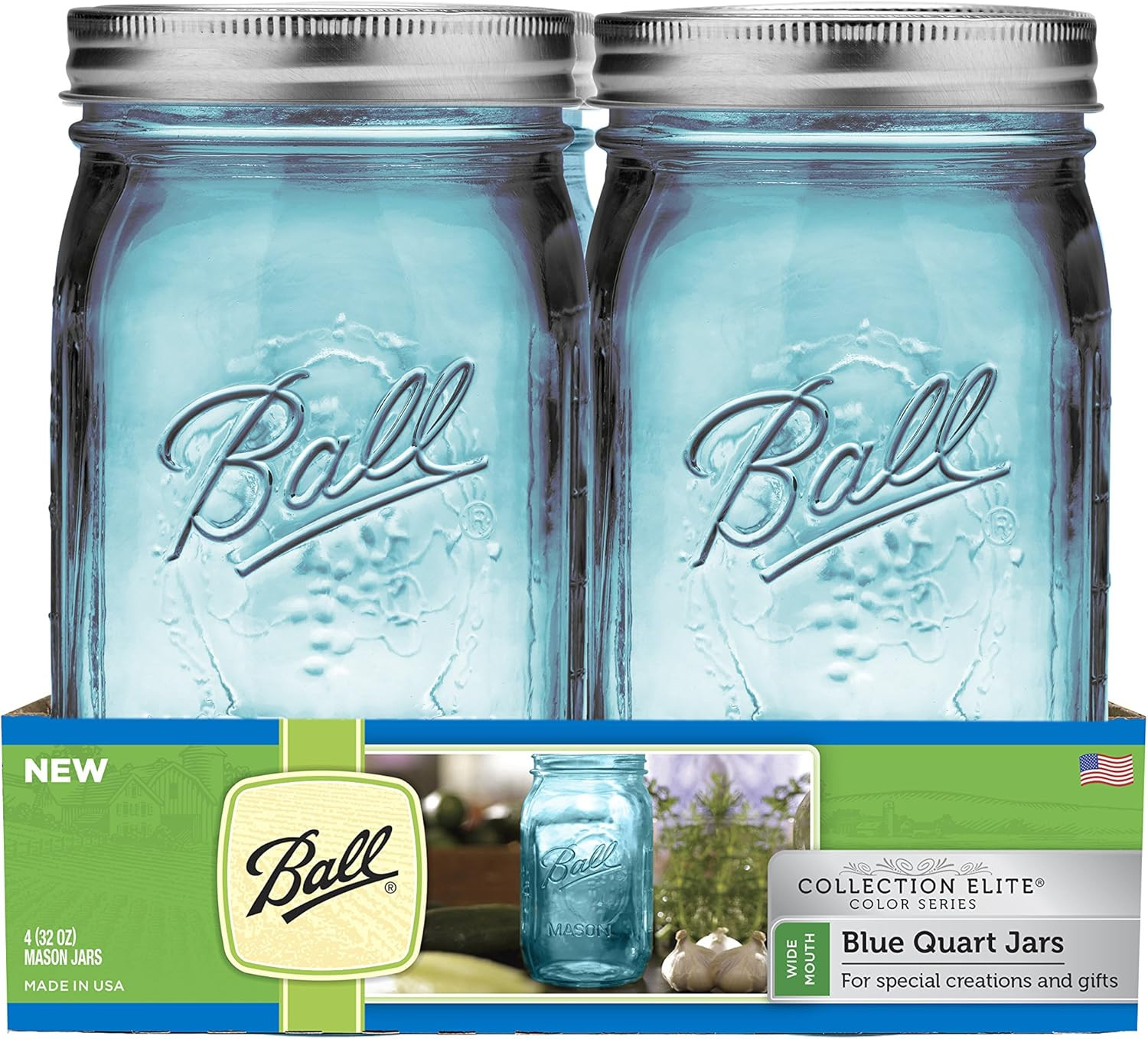 Ball Collection (4 Pack), Blue (R) Wide Mouth Canning Jars 4/pkg-Quart-Elite Color Series, WM | Amazon (US)