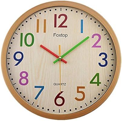 Foxtop Silent Non Ticking Kids Wall Clock, 12 Inch Battery Operated Colorful Decorative Clock for... | Amazon (US)