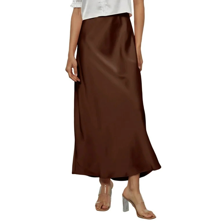 Women's Satin Midi Long Skirt Summer High Waist A-line Skirt Elegant Casual Skirt for Women Vacat... | Walmart (US)