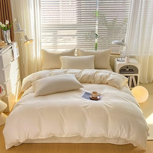 Cottonight Ivory White Comforter Set King Beige Bedding Comforter Set Off White Solid Blanket Quilts Modern Soft Breathable Modern Simple Off White Bedding Set for Women Men King Bed | Amazon (US)