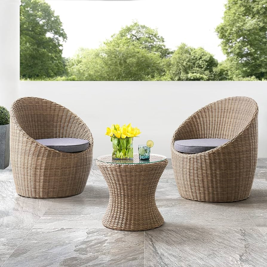 Alaterre Furniture Strafford All-Weather Wicker Outdoor Set with Two Chairs and 18" H Cocktail Ta... | Amazon (US)