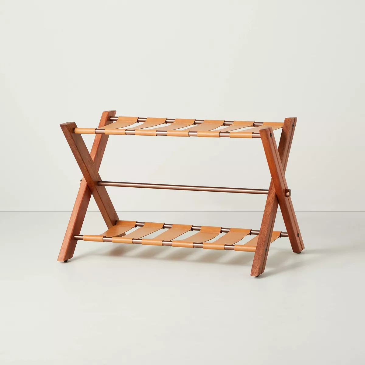 Foldable Wood & Metal Luggage Rack Tan/Brown - Hearth & Hand™ with Magnolia: Guest Room Suitcas... | Target