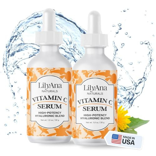 LilyAna Naturals Vitamin C Serum for Face - with Hyaluronic Acid and Vitamin E, Anti Aging Serum, Reduces Age Spots and Sun Damage, Promotes Collagen and Elastin (Double Pack) | Amazon (US)