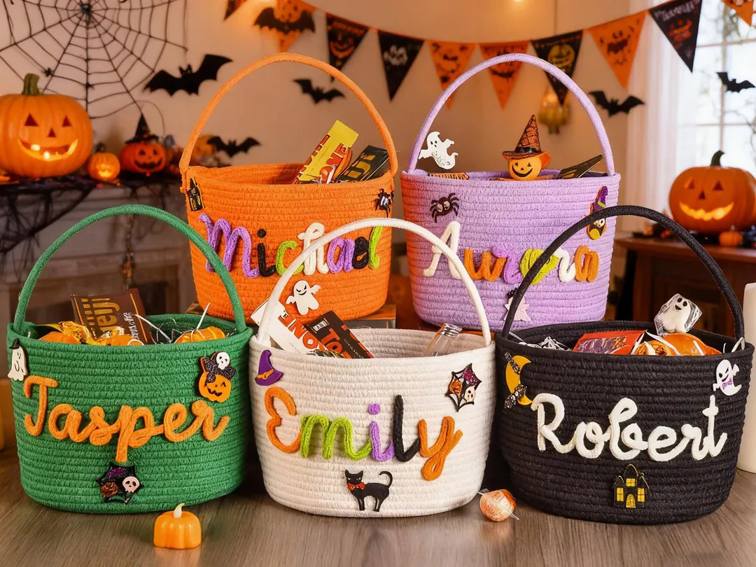 Personalied Spooky Halloween Basket Gifts, Custom Halloween Trick or Treat Bag, Halloween Candy G... | Etsy (US)