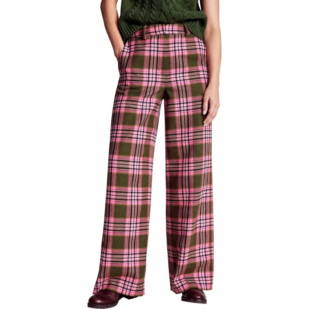 Boden Belgravia Plaid Wide Leg Pants in Olive Green/Pink Check at Nordstrom Rack, Size 8 | Nordstrom Rack