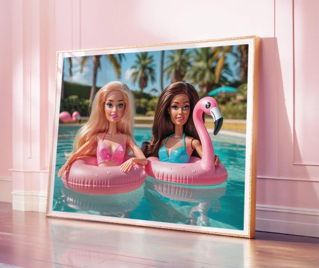 Pink Preppy Wall Art, Aesthetic Art Friendship Digital Funky Poster, Fashion Dolls Summer Wall Ar... | Etsy (US)