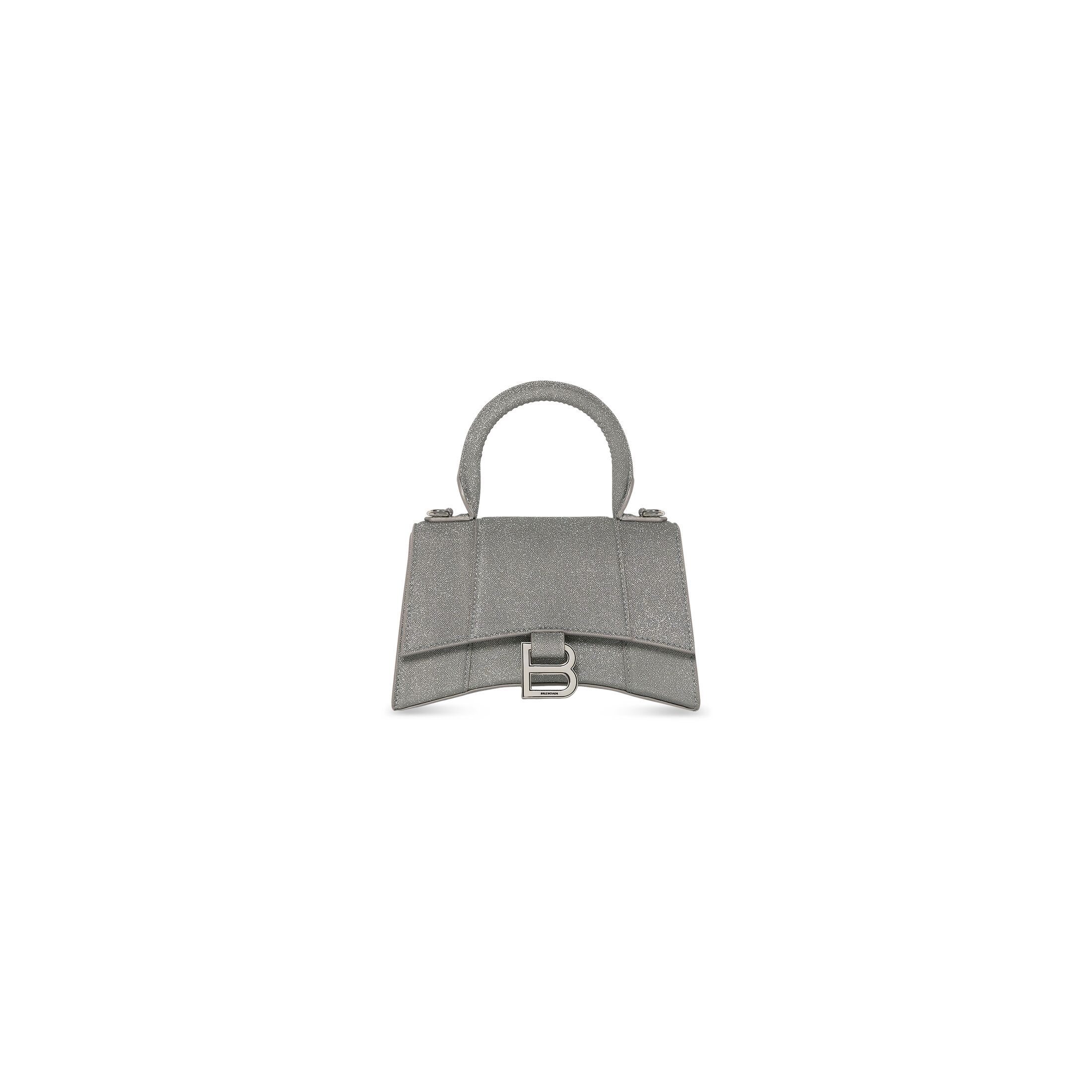 Women's Hourglass Xs Handbag In Glitter Material in Grey | Balenciaga