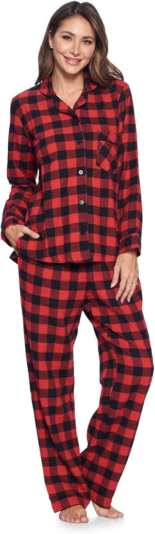 Ashford & Brooks Women's Flannel Plaid Pajamas Long Sleeve Button Down Pj Set | Amazon (US)