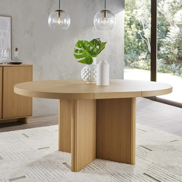 Better Homes & Gardens Lillian Fluted Round Expandable Dining Table, Natural Pine Finish | Walmart (US)