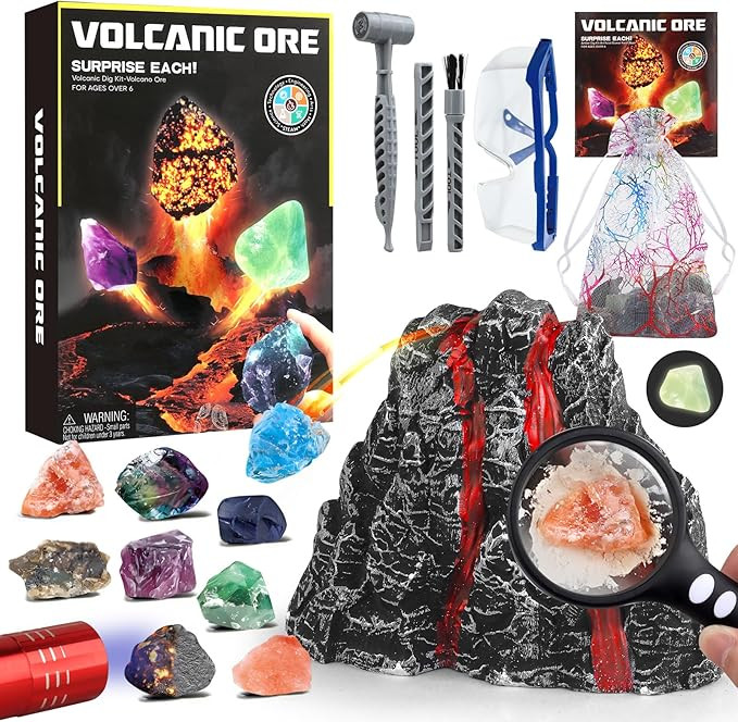 Volcano Dig Kit - 10 Rocks Excavation Kit, Gemstone Rocks for Kids, Fossil Volcano Toys Dig Kits ... | Amazon (US)