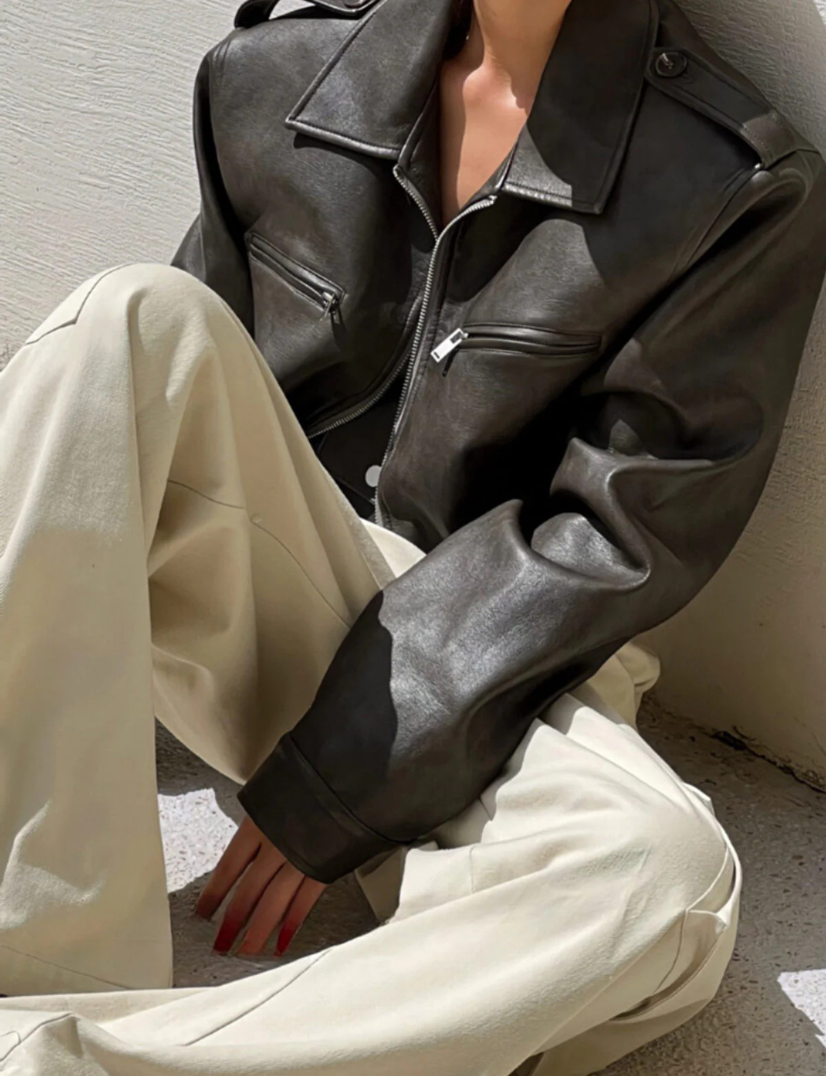 Cropped Brown Biker Jacket-BESTSELLER | Pixie Market