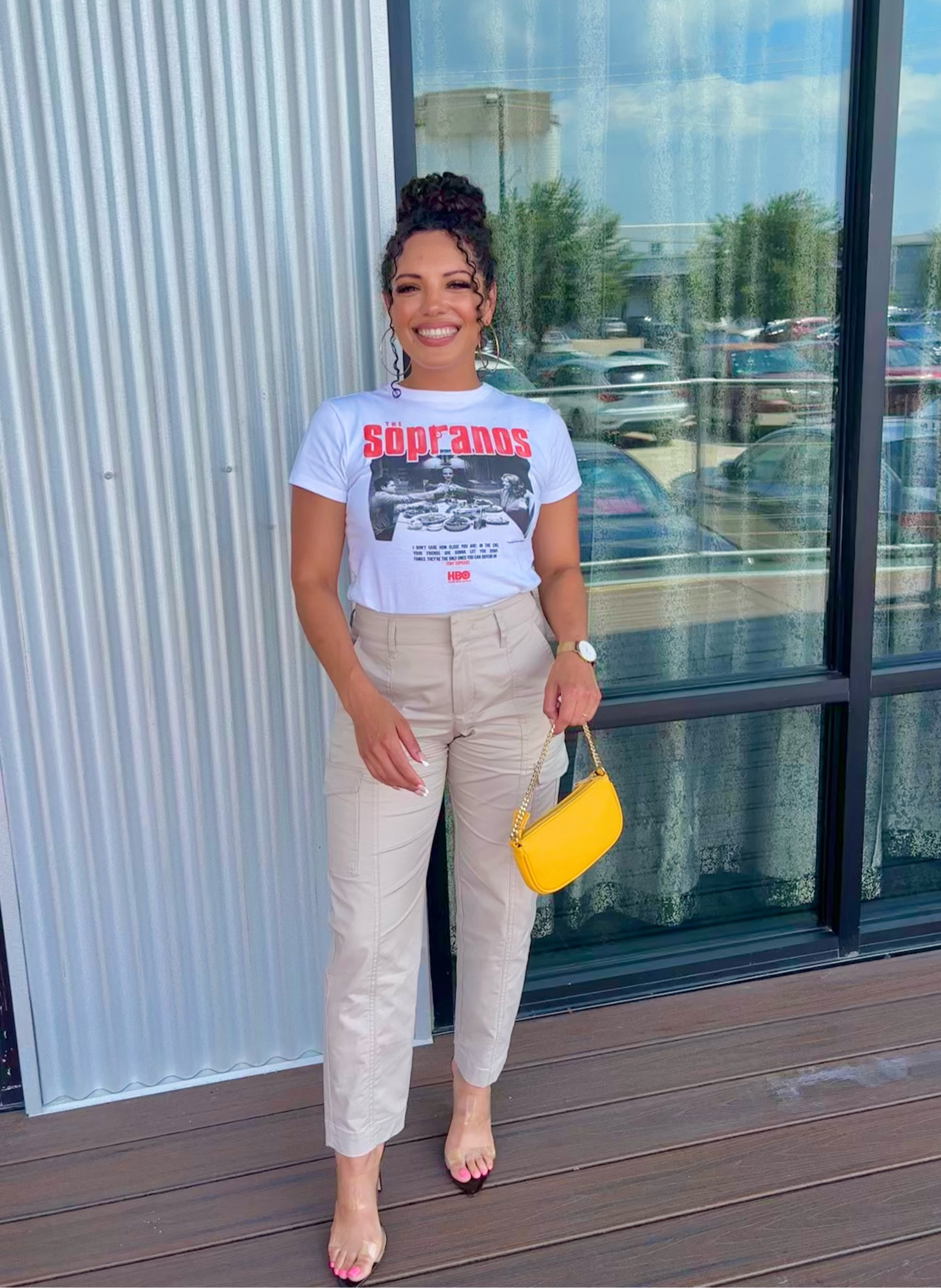 Linked these cream cargo pants, black clear heels, and similar yellow purse and white graphic T-shirt 

#LTKFindsUnder50 #LTKFindsUnder100 #LTKStyleTip