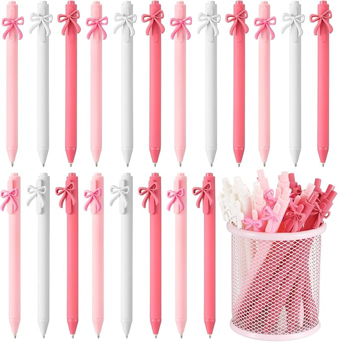 Sayglossy 20 Pcs Bow Pens Coquette Pink White Black Blue Retractable Writing Pen Bulk Birthday Bo... | Amazon (US)