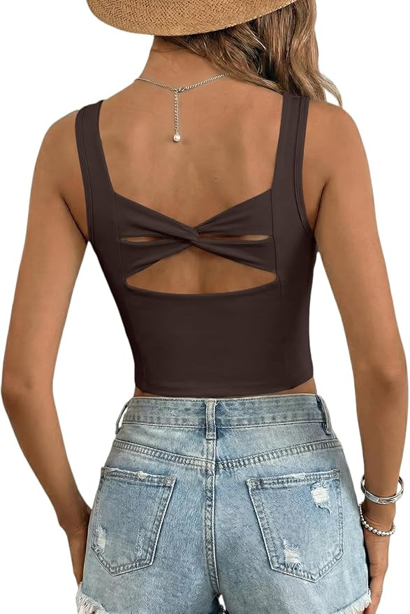 Dokotoo Womens Workout Tank Tops with Built in Bra Casual Sleeveless Shirts Cross Backless Fitted... | Amazon (US)