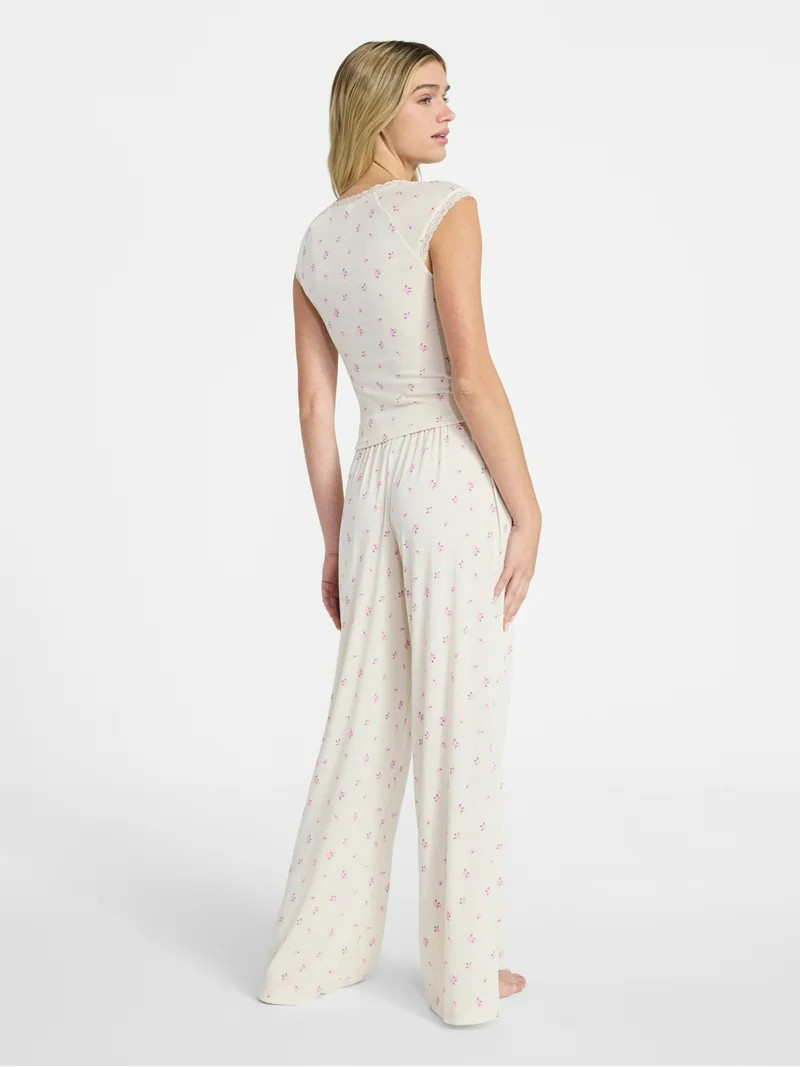 No Boundaries Sleep Pointelle Baby Tee and Pants Set, 2-Piece, Women’s XXS-3X | Walmart (US)