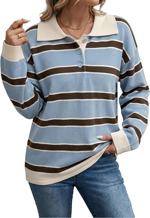 Dokotoo Sweaters for Women Oversized Button V Neck Knit Pullover Tops | Amazon (US)