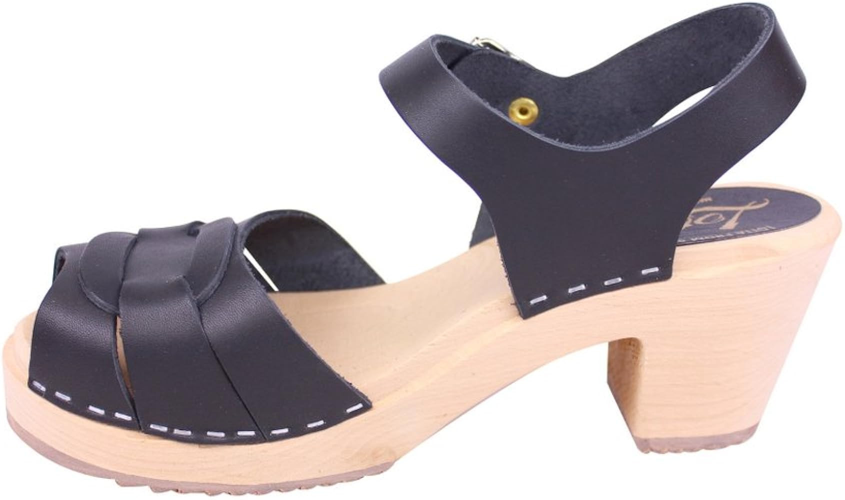 Lotta From Stockholm Swedish Clogs : Peep Toe Clogs in Black Leather | Amazon (US)