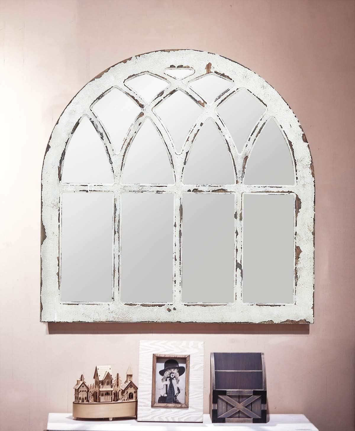 Rustic Arched Windowpane Wood Framed Wall Mirror, Cathedral Accent Wall Mirror, Shabby-Chic Farmh... | Amazon (US)