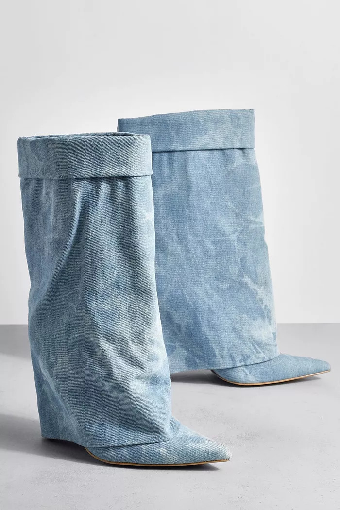 Denim Fold Over Stiletto Boot | Boohoo.com (US & CA)