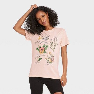 Women's Floral Print Let It Bloom Short Sleeve Graphic T-Shirt - Pink | Target