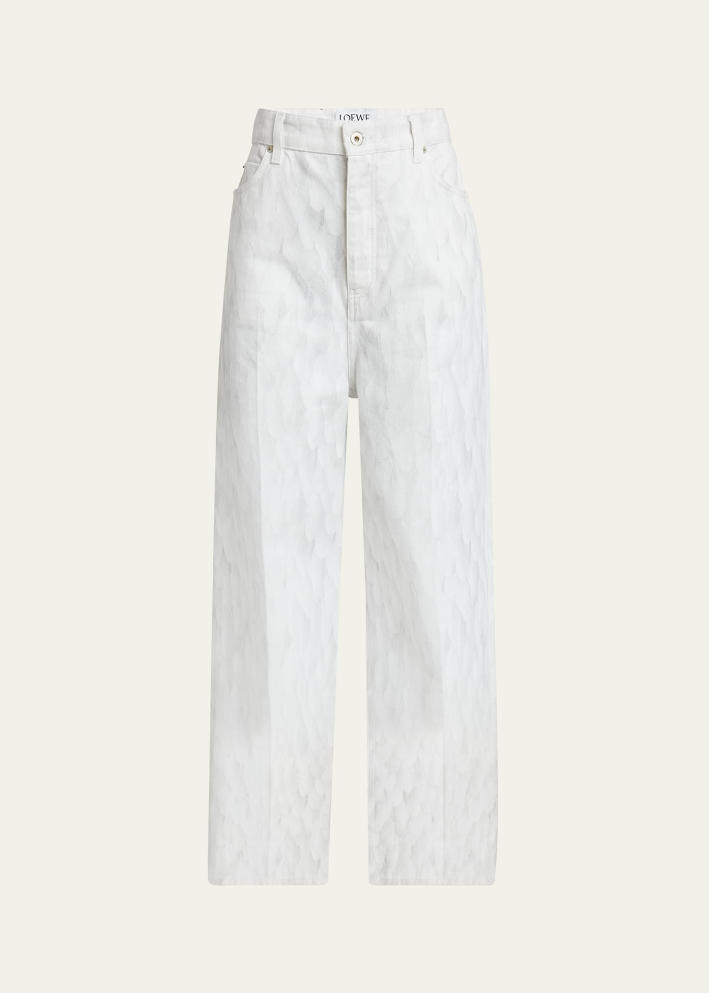 Loewe Feather Printed Denim Pants | Bergdorf Goodman