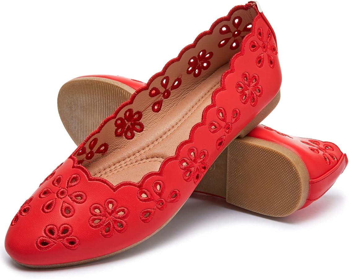 FRACORA Women's Ballet Flats Black PU Leather Dress Shoes Comfortable Round Toe Slip on Flats wit... | Amazon (US)