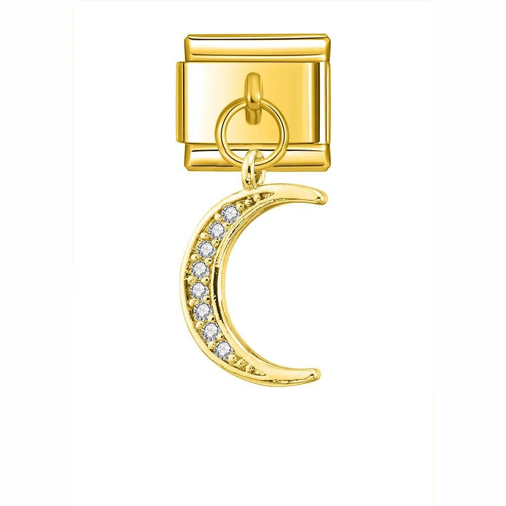 Moon with White Stones, on Gold | Charms Official