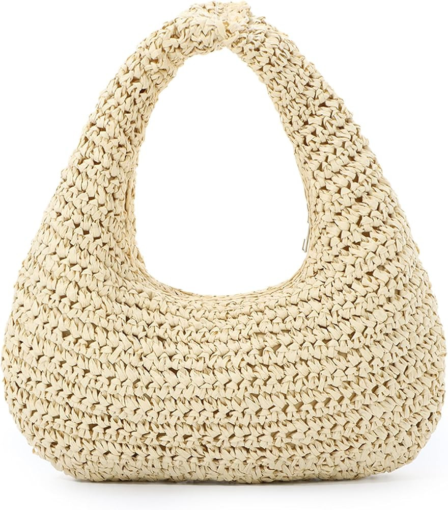 Fecialy Straw Bag for Women Crescent Shoulder Handbag Straw Summer Beach Tote Handbag Raffia Wove... | Amazon (US)