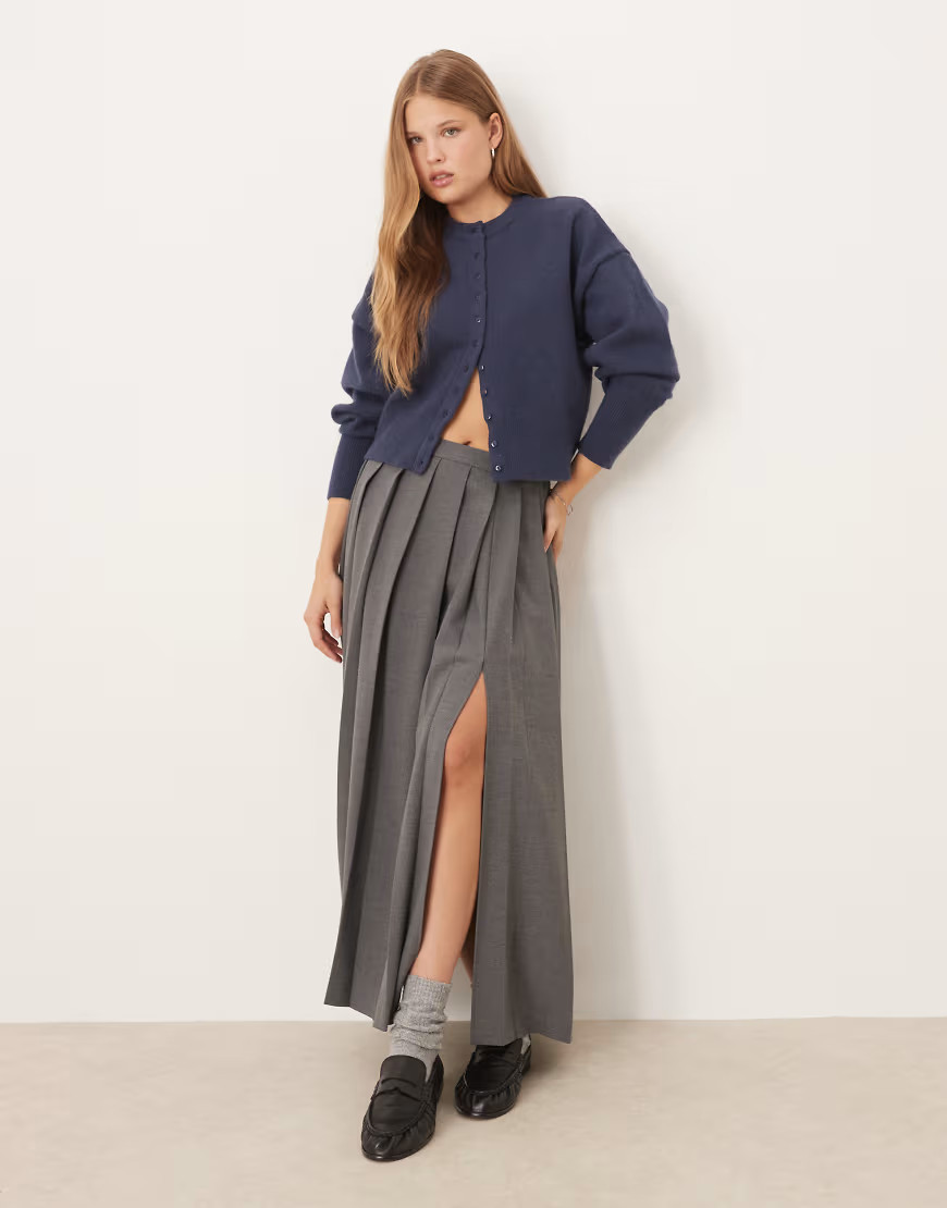 ASOS DESIGN pleated maxi skirt in heather gray | ASOS (Global)