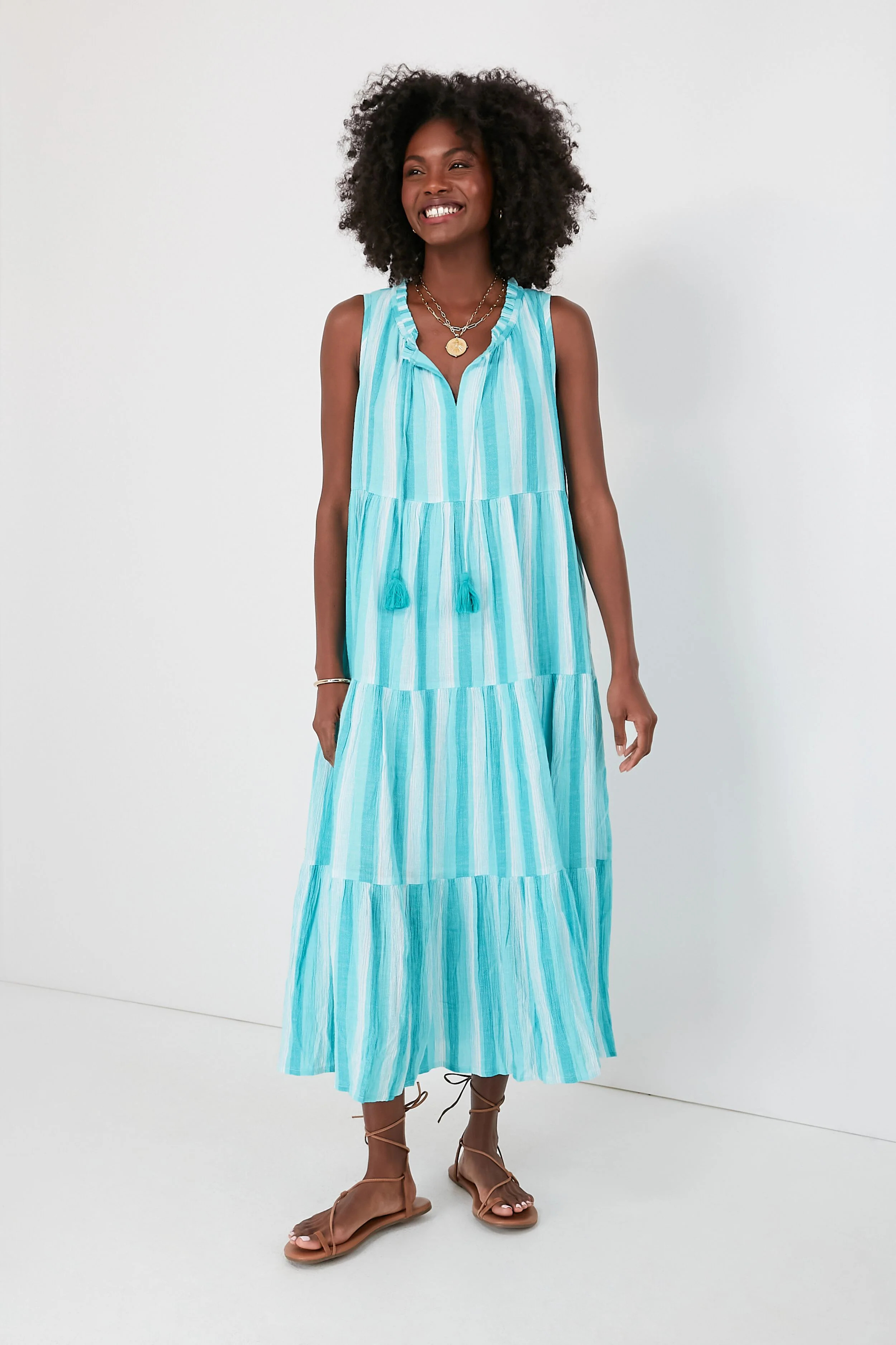 Aquamarine Stripe Salty Paloma Caftan | Tuckernuck (US)