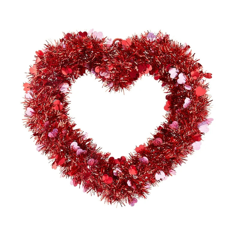 16" Valentine's Day Red & Pink PVC Tinsel Wreath Decoration. 15.25" across & 1.25" in width - Way... | Walmart (US)