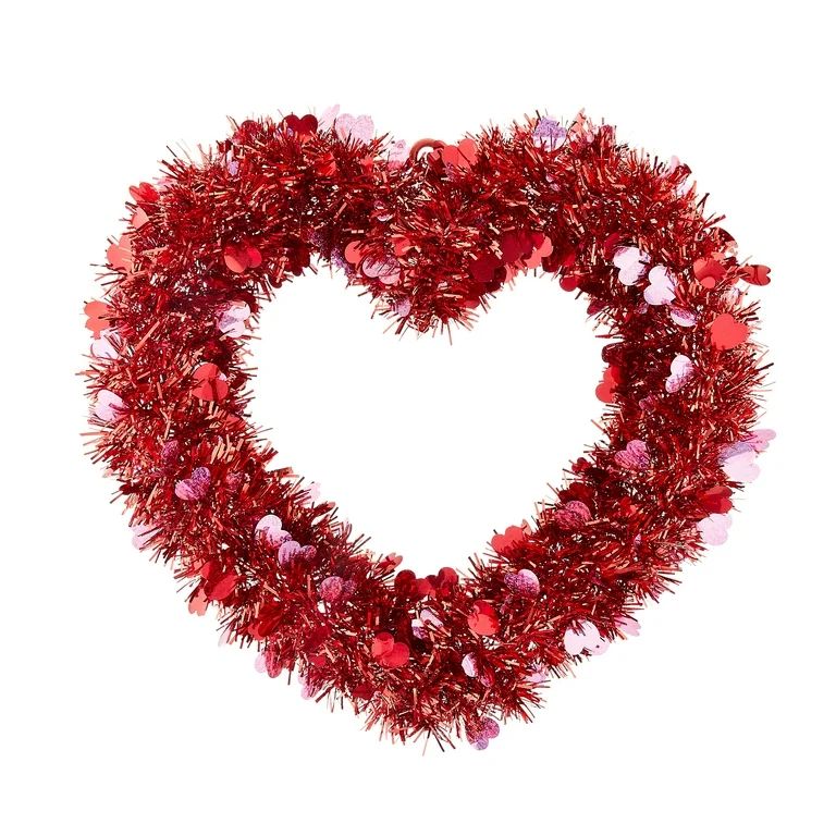 16" Valentine's Day Red & Pink PVC Tinsel Wreath Decoration. 15.25" across & 1.25" in width - Way... | Walmart (US)